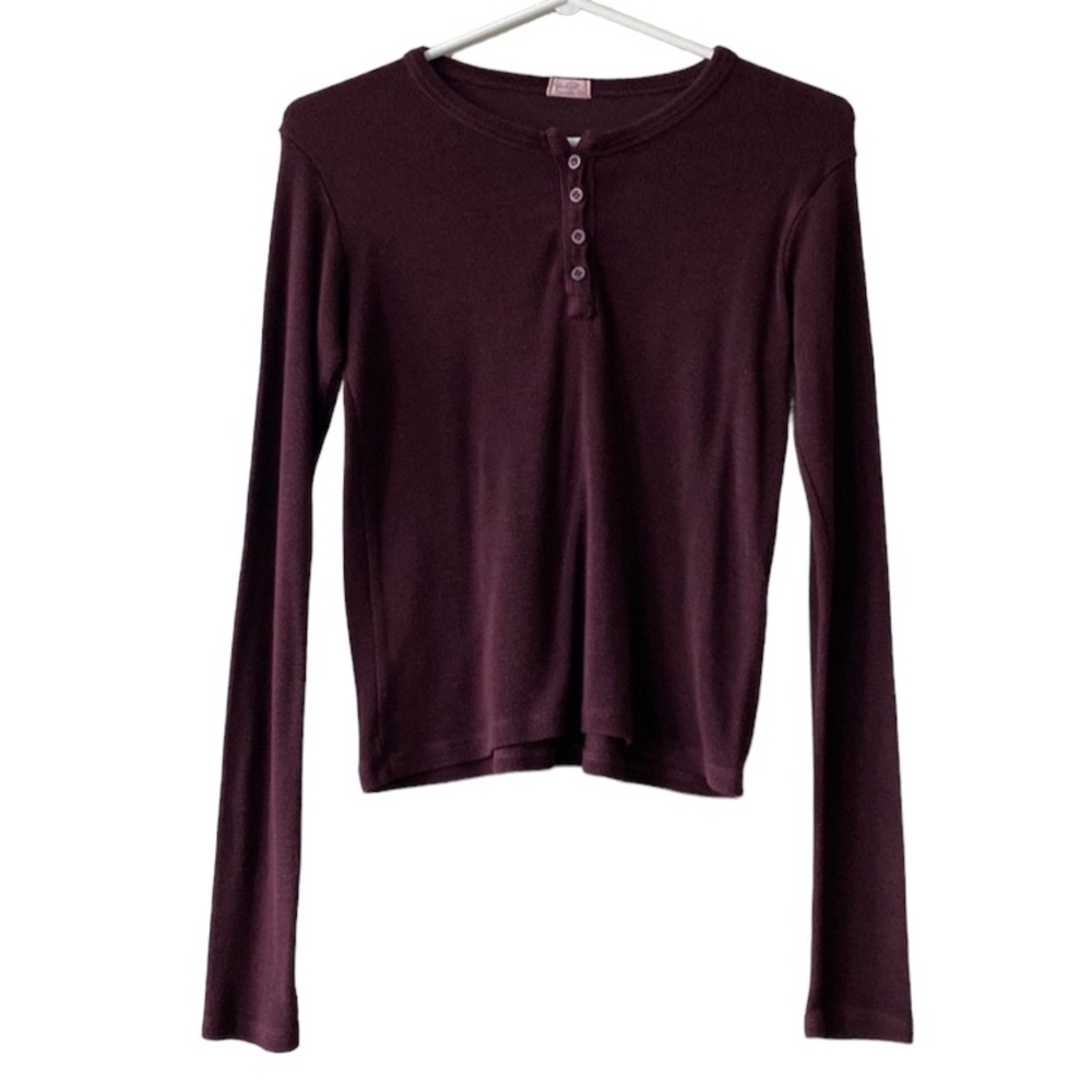 John Galt Ribbed, Button Front, Long Sleeve Tee